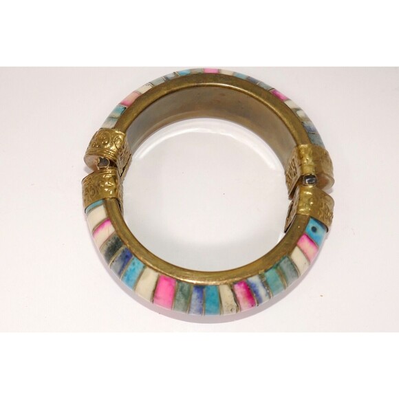 Colorful Brass Pull Pin Hinged Bangle Bracelet - Picture 6 of 12